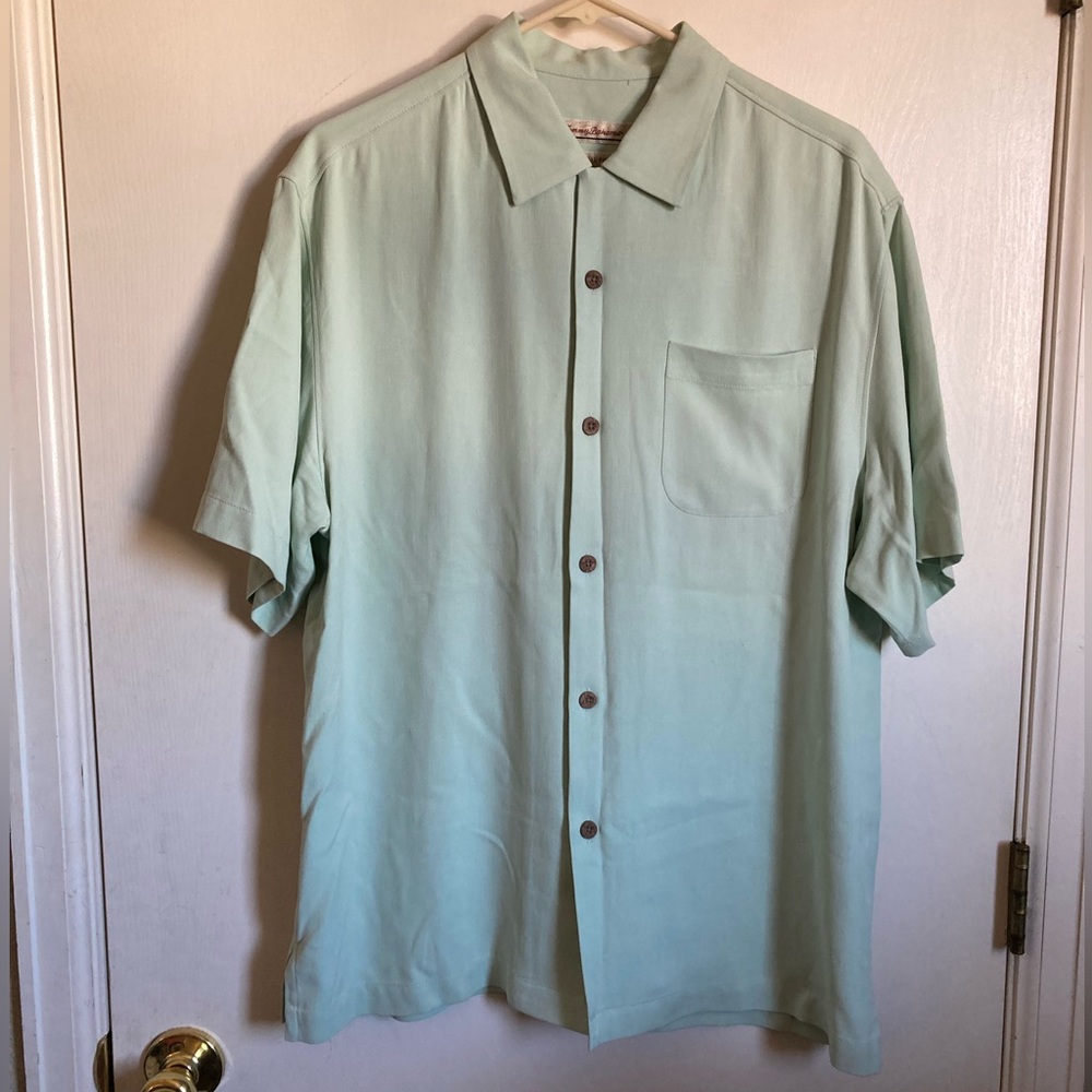 •Tommy Bahama Mint Green 100% Silk Original Fit XL Button Down Shirt#IR